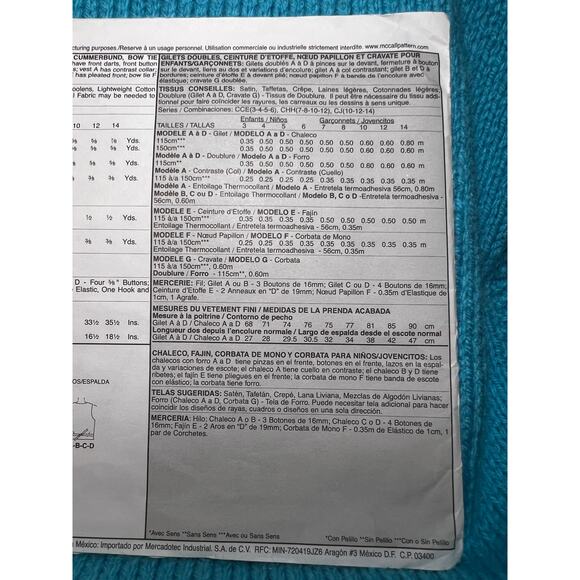 McCalls 4290 pattern kids Boys vest bow tie cummerbund neck tie size 10 12 14 - Picture 6 of 6